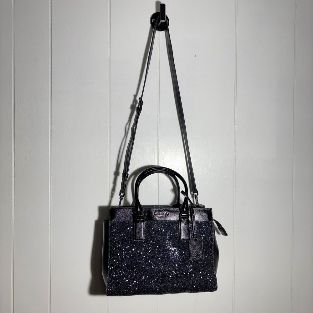 Kate Spade Cameron Navy Glitter Black Saffiano Leather Satchel Crossbody Handbag